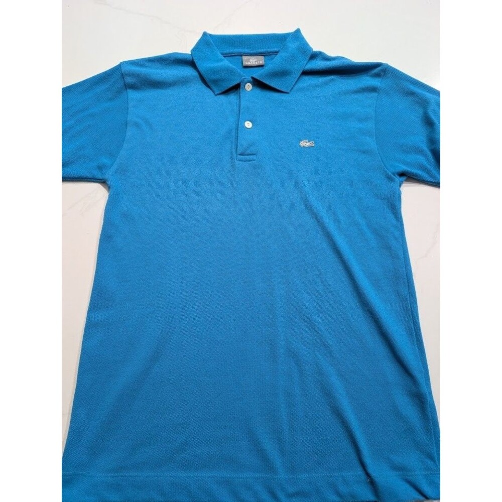 Vintage Lacoste Men Soft Cotton Teal Short Sleeve Silver Logo Polo Shirt Medium